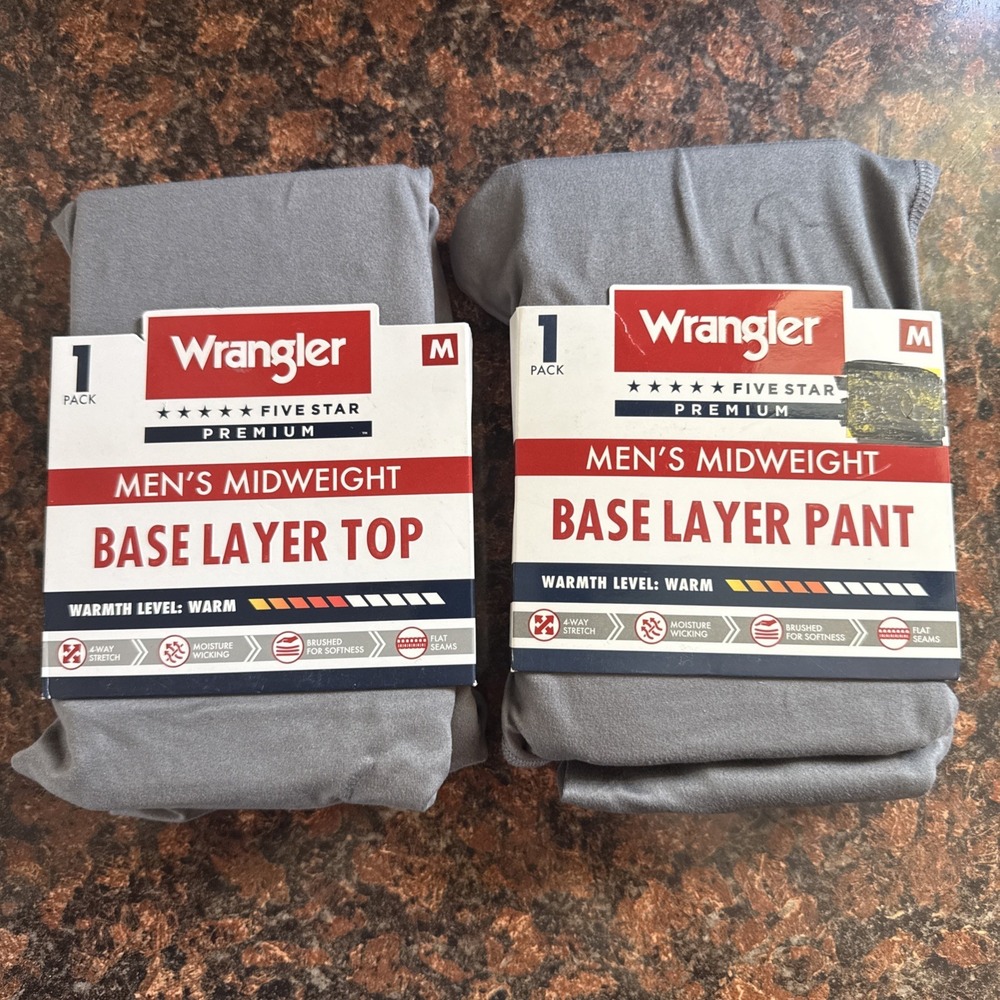 Wrangler 5 Star Base Layer Top & Pant‎ Set Men's Medium Midweight Charcoal Gray
